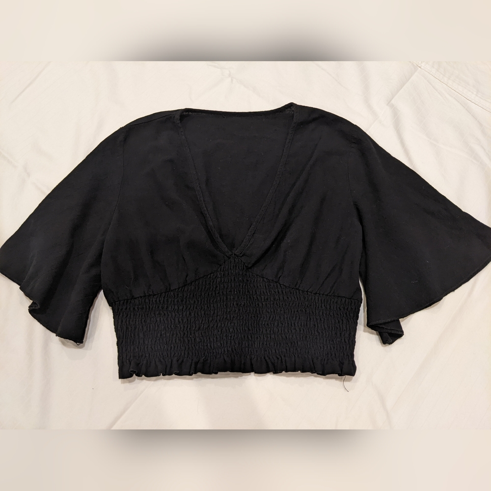 Deep V neck Flutter Sleeve Crop Top